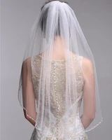 woman tulle edge beaded wedding veils with comb simple one layer white ivory short bridal accessories
