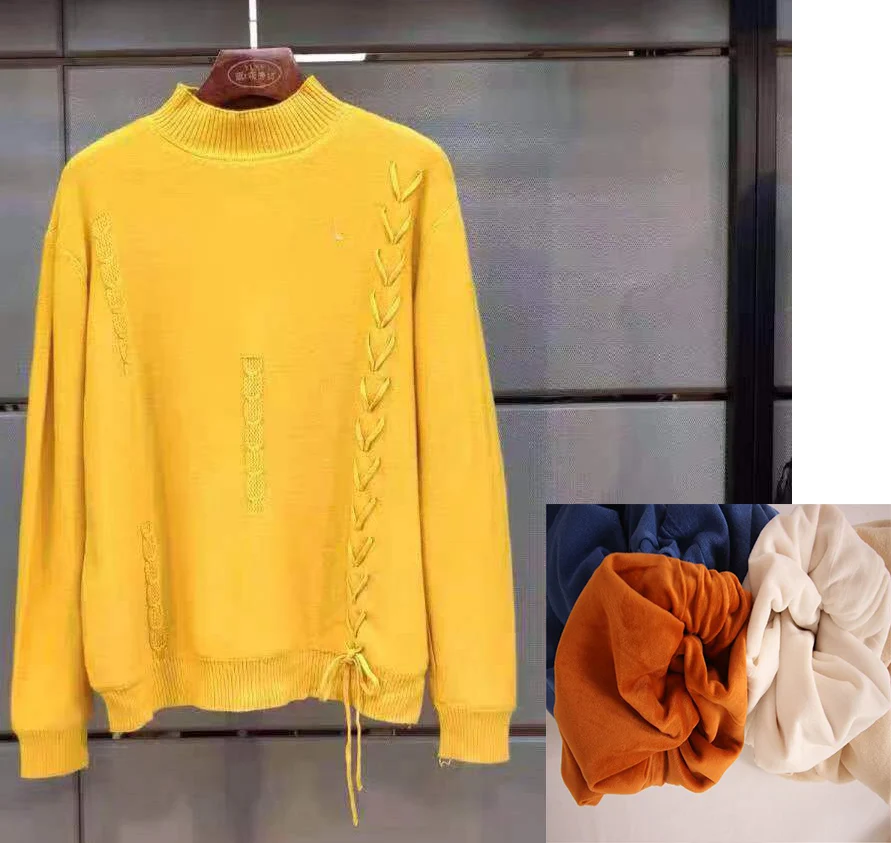 Thick yellow Зима плюс толстый бархат 4XL размер вязаный свитер бархатная Подкладка Теплый джемпер свитер свободный женский свитер - Цвет: Thick yellow