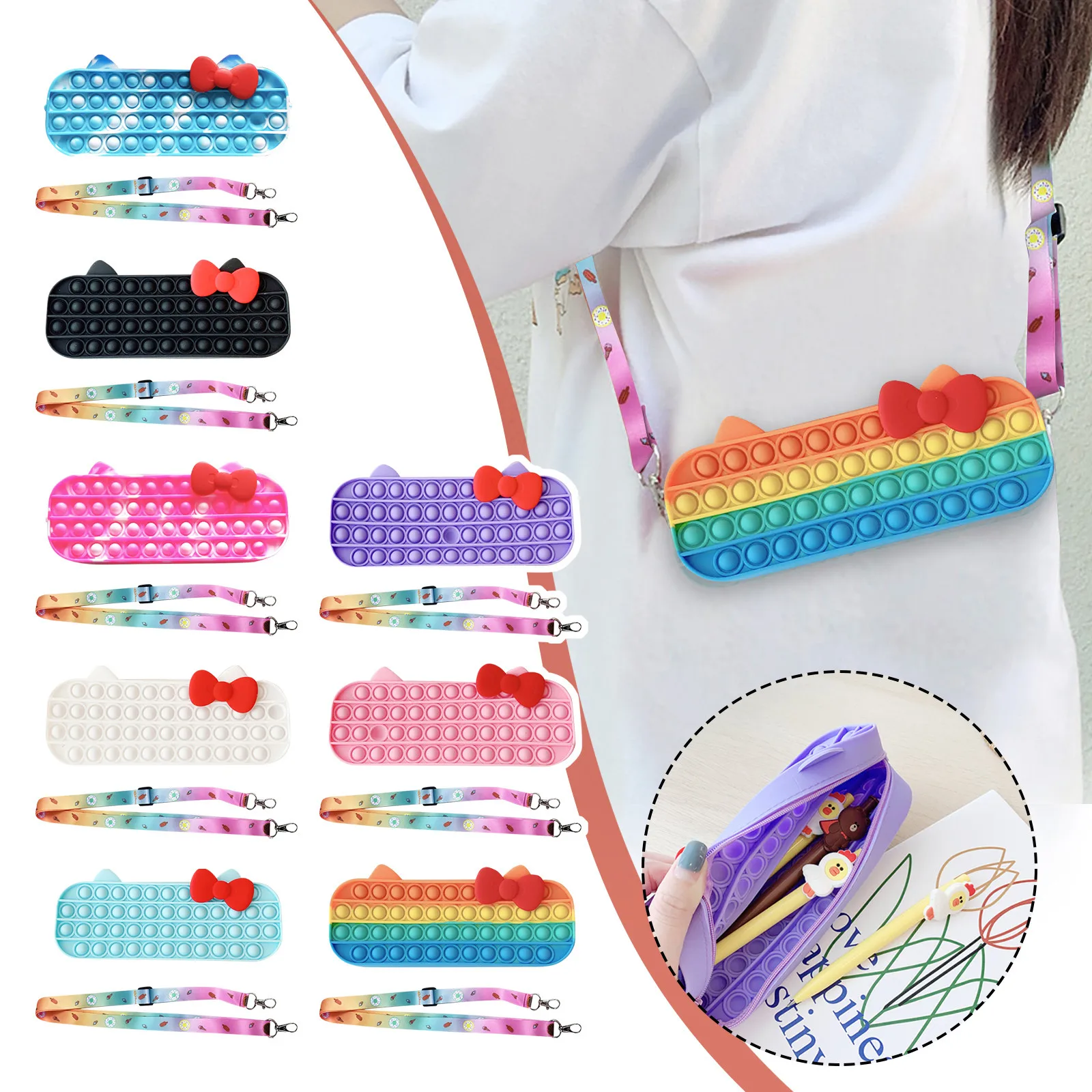 

Пуш-фиджет с подвеской, пузырьковая игрушка, игрушки для снятия стресса для взрослых и детей, мини-игрушки для снятия стресса с аутизмом, Рож...