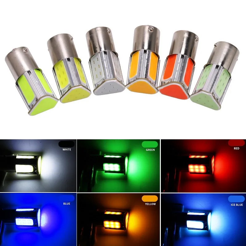 

1Pcs S25 1156 LED P21W BA15S 4 COB Car Turn Signal Light Tail Brake Bulb 12V 1157 BAY15D Auto Parking Backup Reverse Bulb