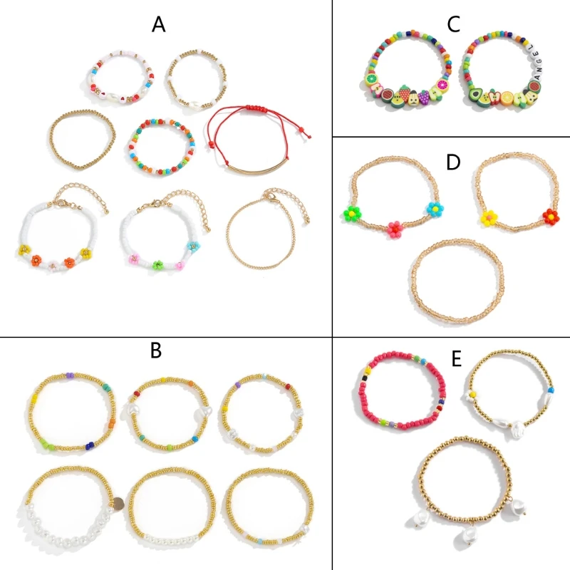

Multilayer Acrylic Beads Bracelets For Women Bohemian Hand-woven Seed Bead Daisy Bracelets Summer Beach Flower Bracelets