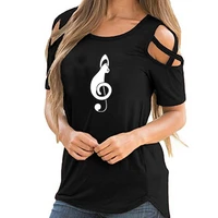 musical note pattern print streetwear tshirt women funny female t shirt entertainment summer cotton tees