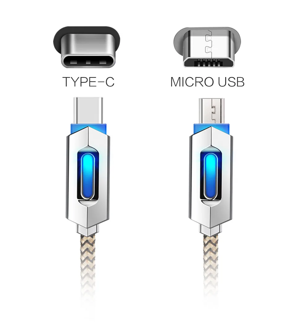 STONEGO светодиодный кабель с индикатором usb type C и Micro USB Кабель-адаптер с нейлоновой оплеткой кабель для синхронизации данных и зарядки 0,5 м 1 м 2 м 3 м