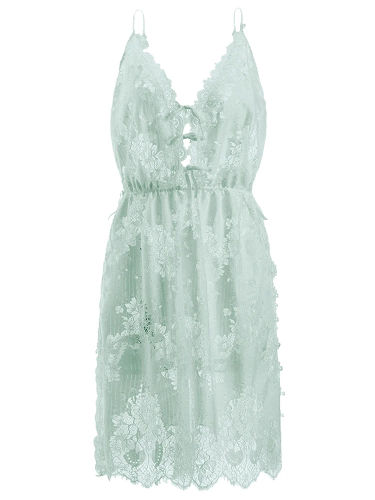 Зеленая белая красная кружевная ночная рубашка на бретельках летняя сексуальная