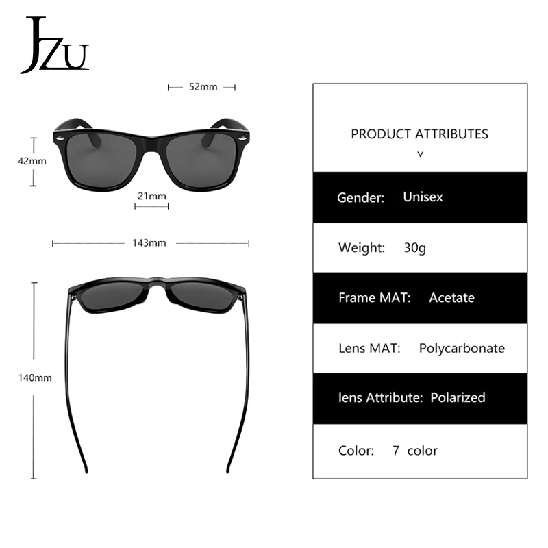 

JZU 2019 New fashion Sunglasses Men Women Brand Designer oculos Classic Retro Rivet Polarized Sun glasses UV400 Protection