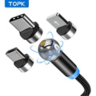 Магнитный кабель TOPK AM28, Micro USB Type-C, с поворотом на 360 градусов, светодиодный, для зарядки мобильных устройств, iPhone 11, XR, XS Max, X, 8, 7