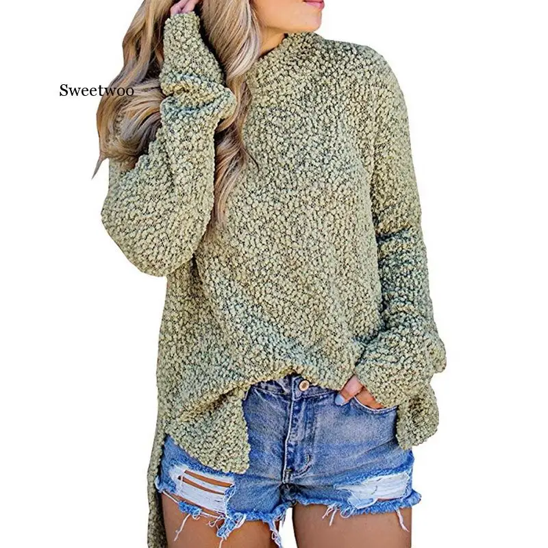 

Turtleneck Long Sleeve Womens Fleece Pullover 2020 New Autumn Winter Irregular Sweater Jumper