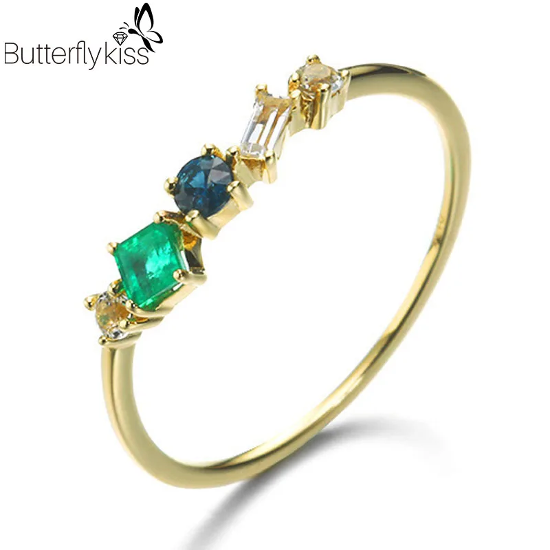 

BK 9K/14K Genuine Gold 585 Rings Simple Geometric Colorful Gemstone Fine Jewelry For Women Wedding Gifts Customized