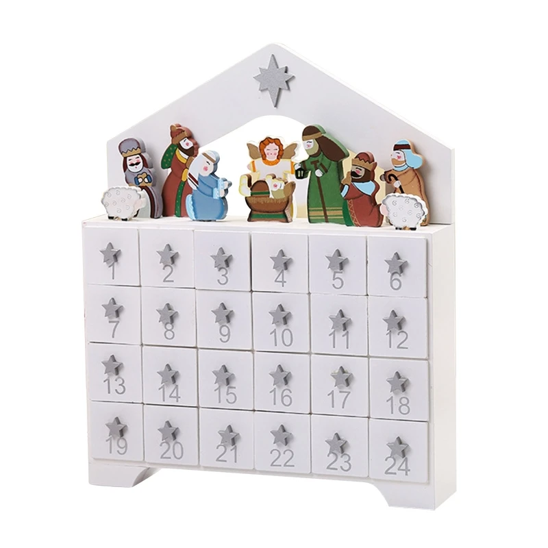

Wooden Advent Calendar Countdown Christmas Party Decoration 24 Drawers Ornament