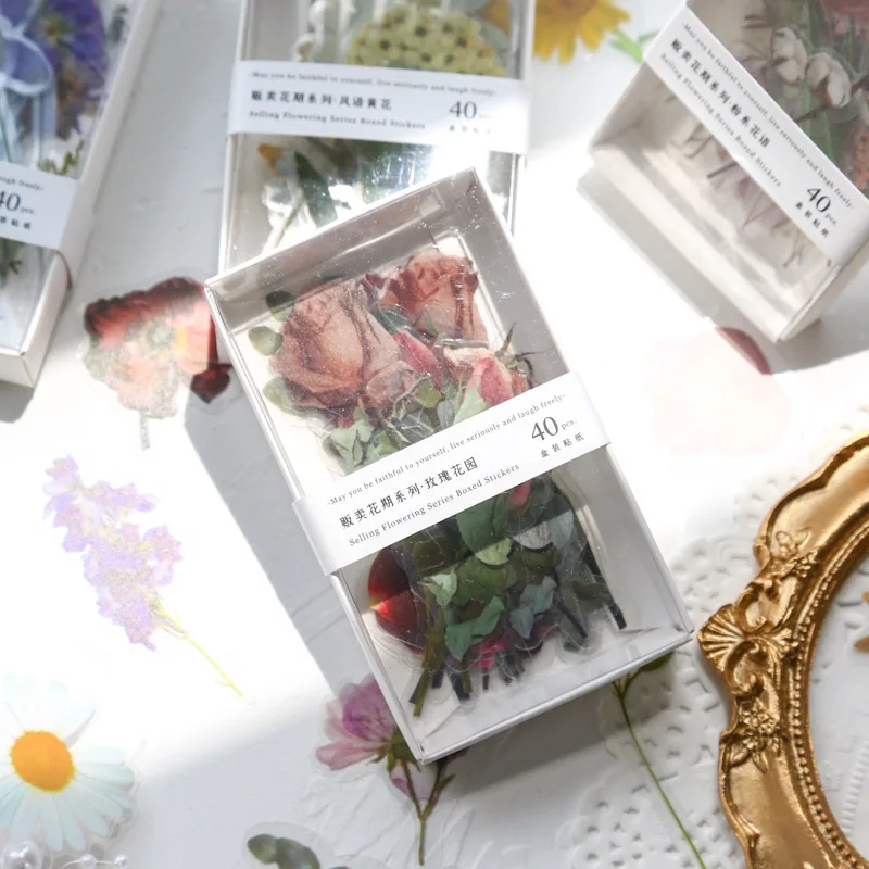 

40Pcs Selling Flower Season Series Boxed Sticker Creative Floral Journal Materials Decorative Sticker Stationery Supplies Kawaii