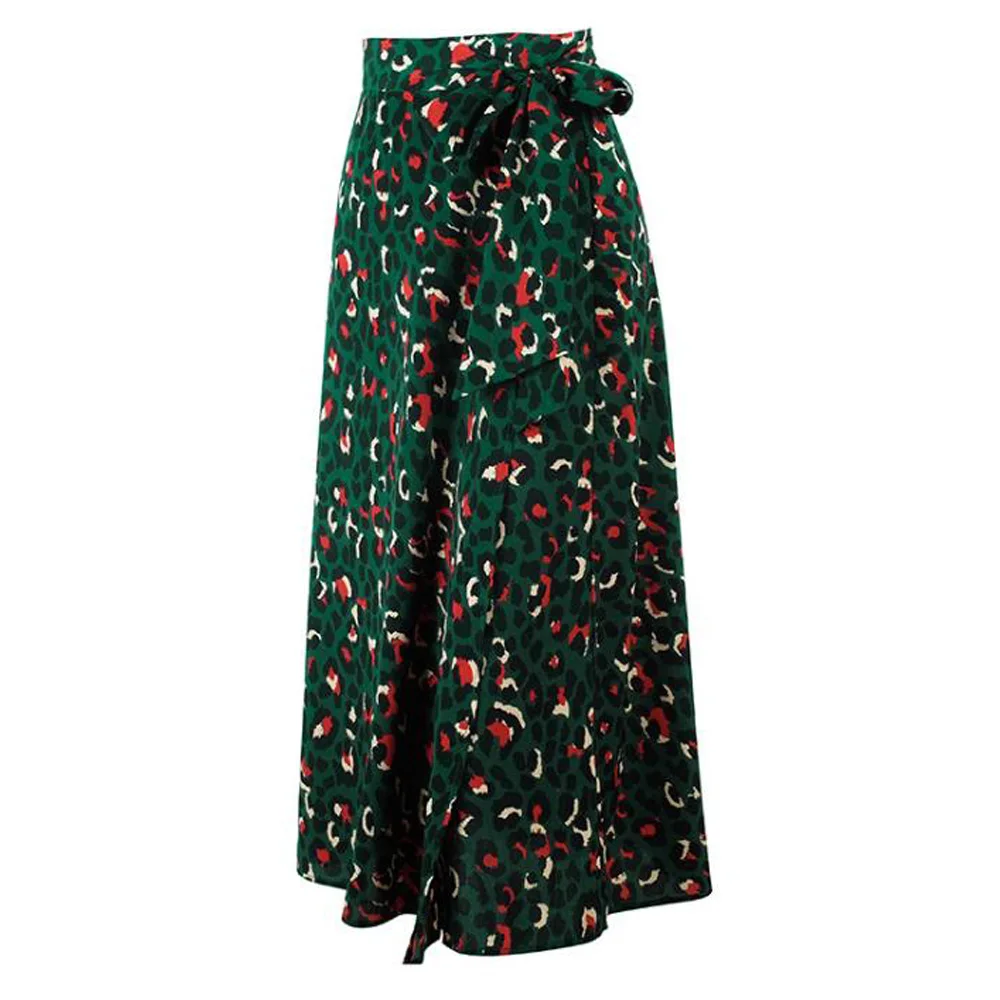 Юбка женская с леопардовым принтом элегантная зеленая шифоновая винтажная