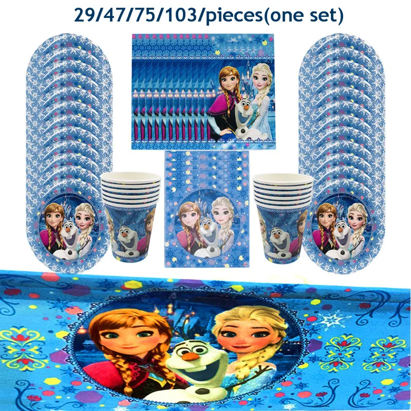 

Disney Frozen Elsa and Anna Princess Birthday Set Party Supplies Paper Cup Plates Tableware Gift Bags Wedding Girl Tablecloth