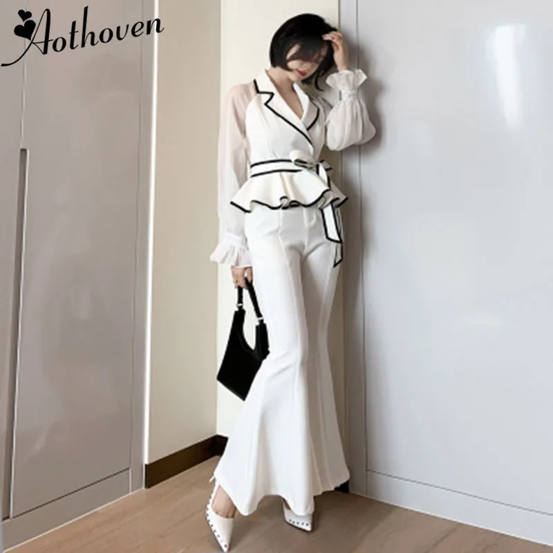 Костюм брючный женский с английским воротником винтажный вечерний Повседневный