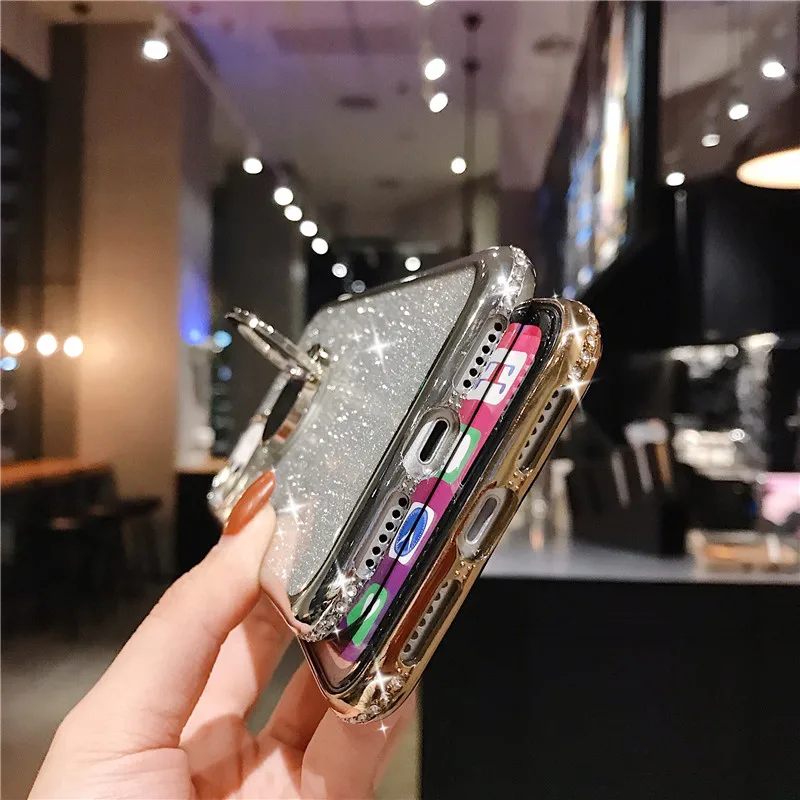 glitter diamond case for iphone 12 pro 11 x xs max xr 7 8 plus 6 6s se 2020 bling soft case with finger ring kickstand cover free global shipping
