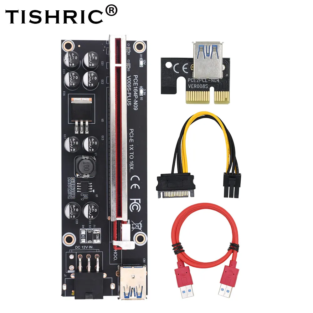 

1-10Pcs TISHRIC NEW VER009S PCIE Riser 009S Plus Card SATA To 6Pin Express 1X to 16X USB 3.0 Cable Adapter BTC Mining Miner