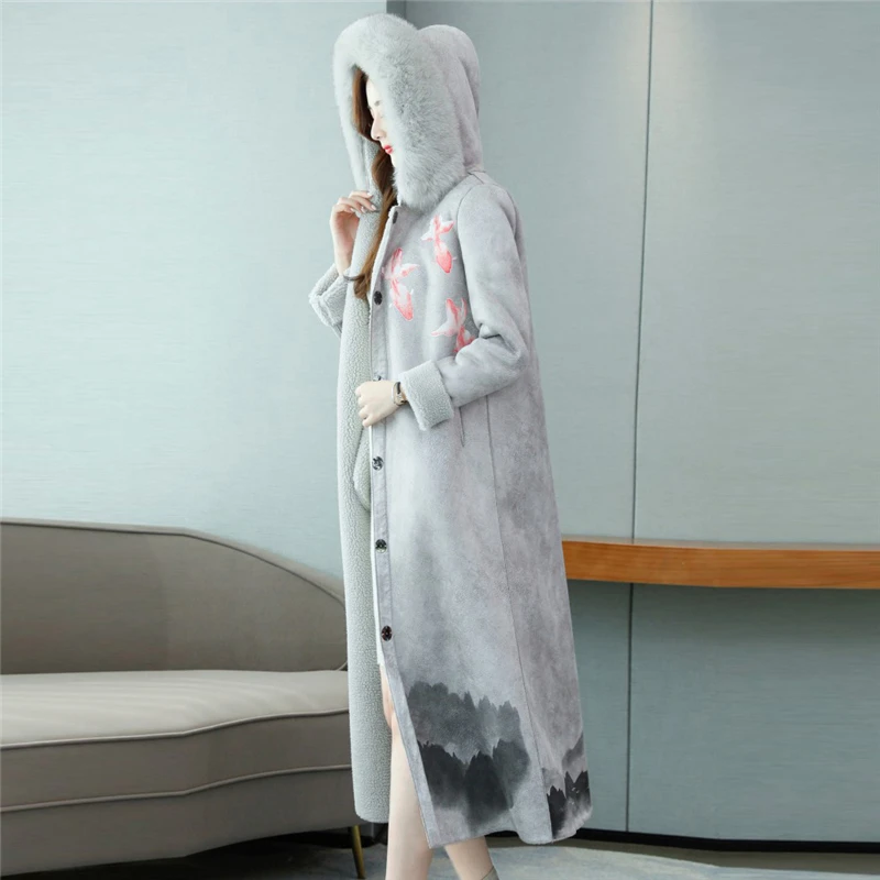

Lamb wool Coat Women plus velvet Thick Winter 2020 New Jackrt Female Korean Long over-the-knee Loose Fashion Parka M205