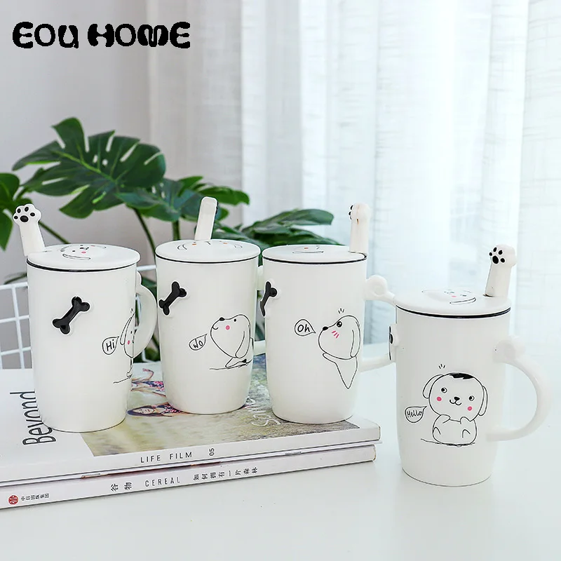 Новые Мультяшные керамические кружки с собакой термостойкая чашка крышкой и