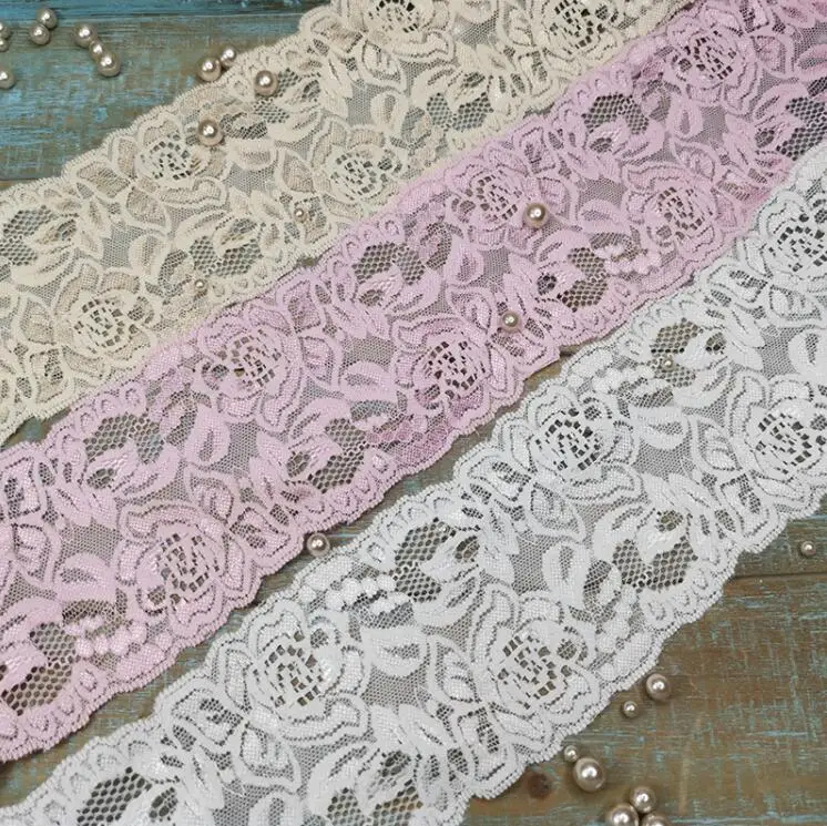 3 ярда розовая абрикосовая цвет слоновой кости морской эластичная кружевная