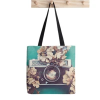 shopper camera hydrangea tote bag printed tote bag women harajuku shopper handbag girl shoulder shopping bag lady canvas bag