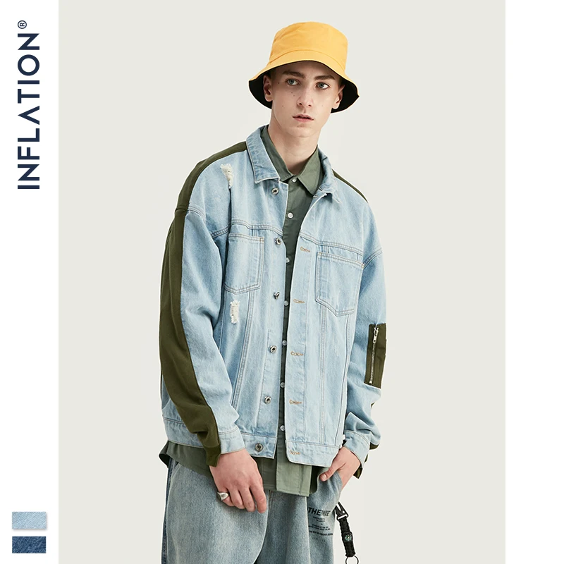 Мужская джинсовая куртка INFLATION Design синяя свободная в стиле покера 9701W|Мужские