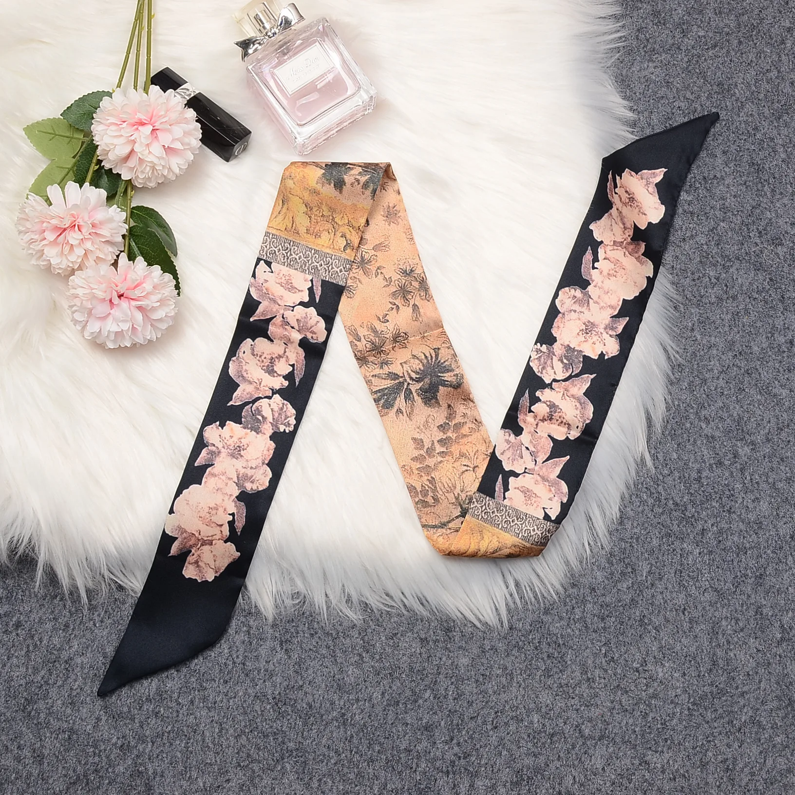 Брендовый шарф-сумка с принтом гардении саржа сатин шарф Женская Роскошная