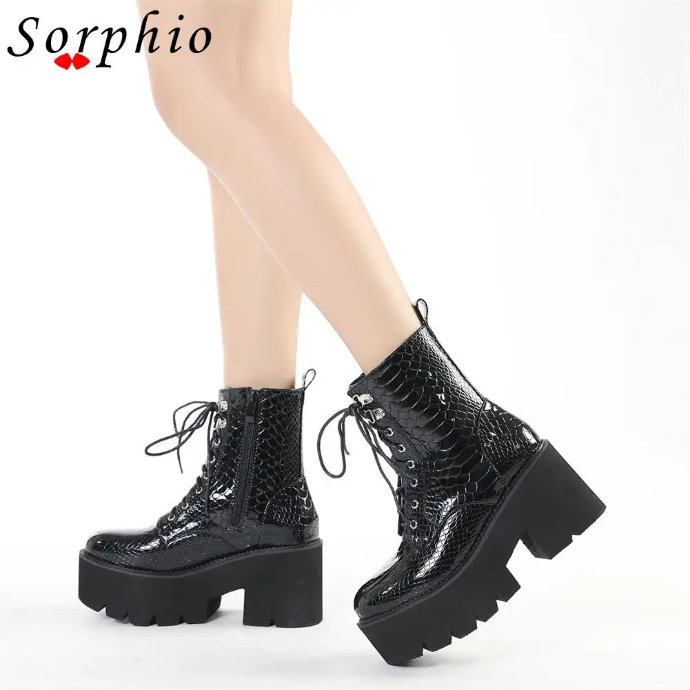 

Female Boots Platform Chunky Heel Lace Up Ankle Short Boots For Woman Goth Gothic Comfy New Arrivals Shoes Woman 2022 Brand Sale