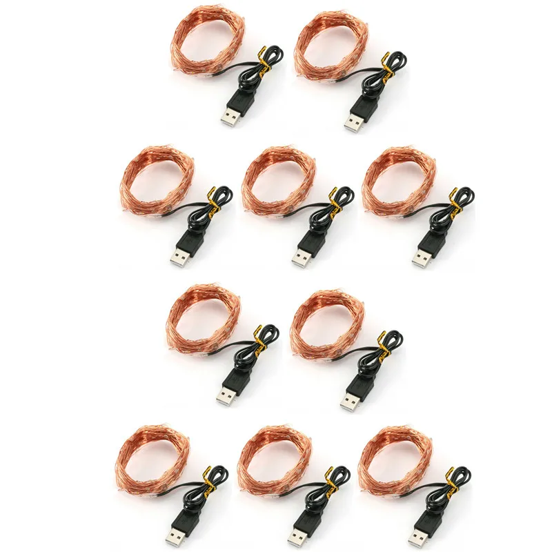 

10pcs USB Led Copper Silver Wire Garland Light Waterproof Fairy Lights 2-5m String Lights for Christmas Wedding Party Decoration