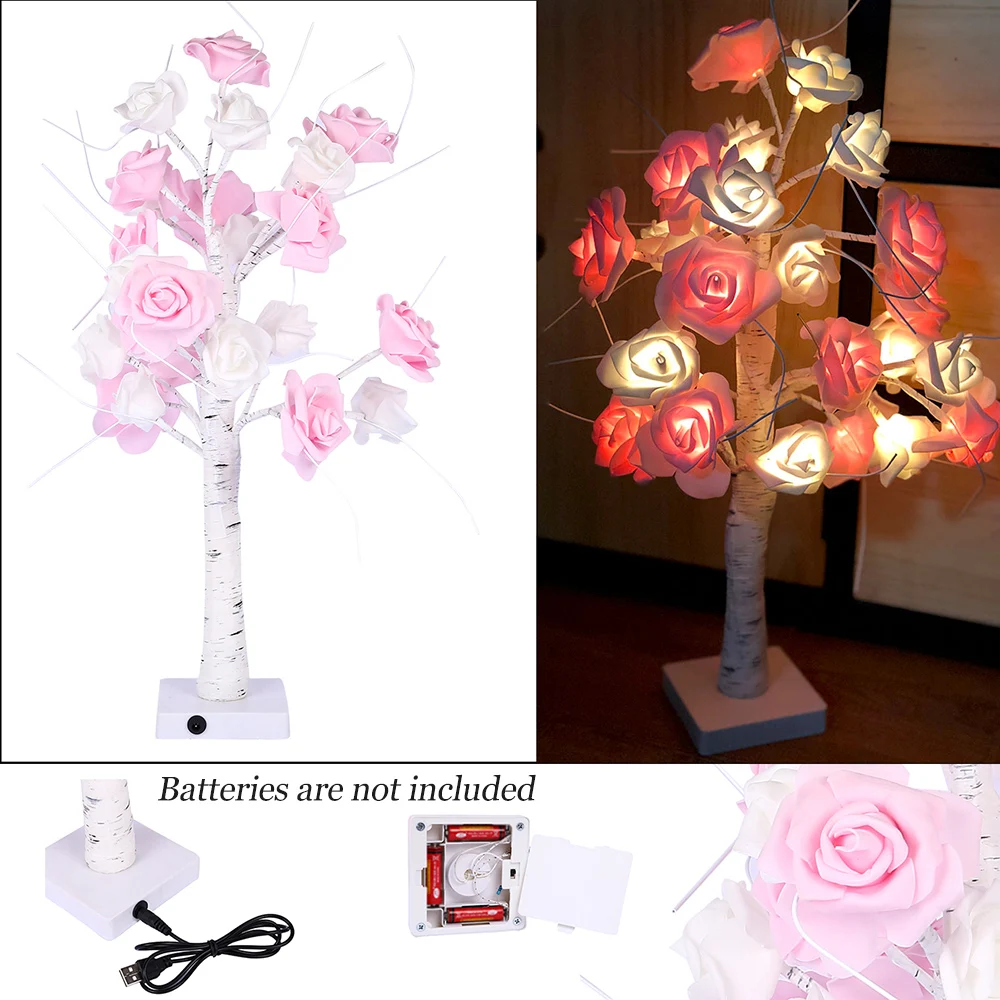 

2 Impetus Supply Mode Energy Saving Home Girls Bedroom Decoration Rose-Shaped Bulbs Emulational Tree Light With Warm White Color