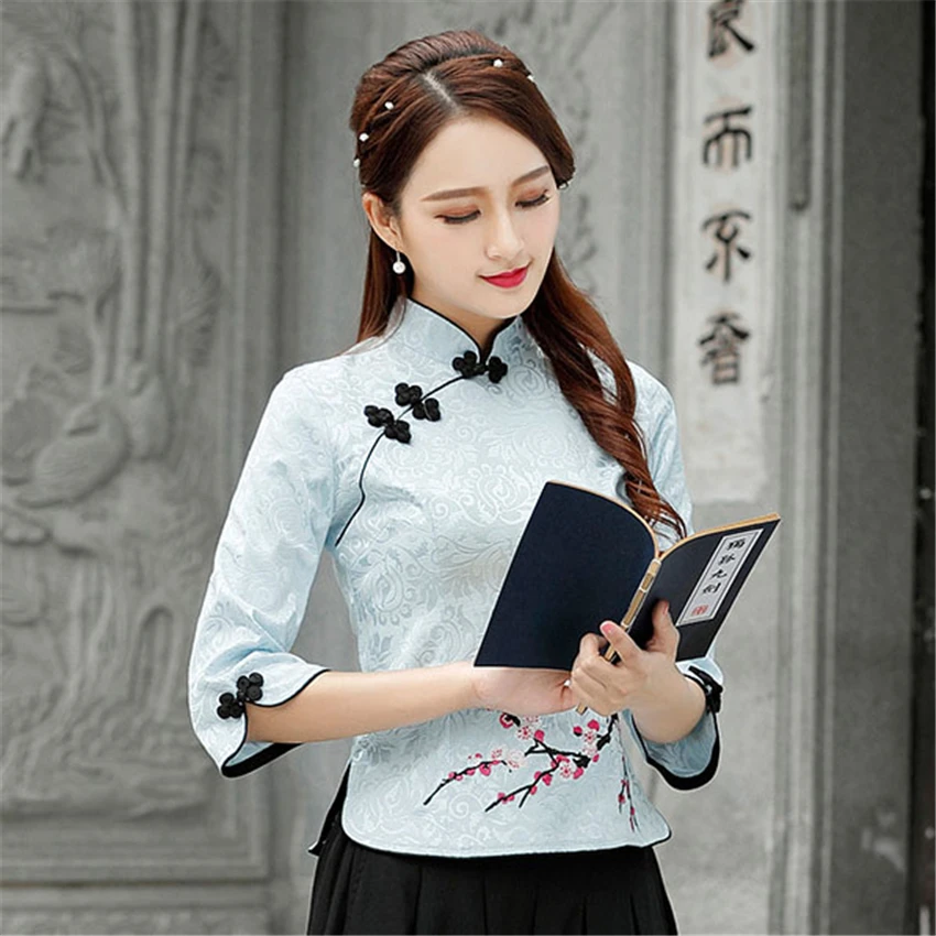 Cheongsam Топ Qipao Новинка Цветочная элегантная традиционная китайская одежда для женщин китайские рубашки платье свадебное Vestidos Tang