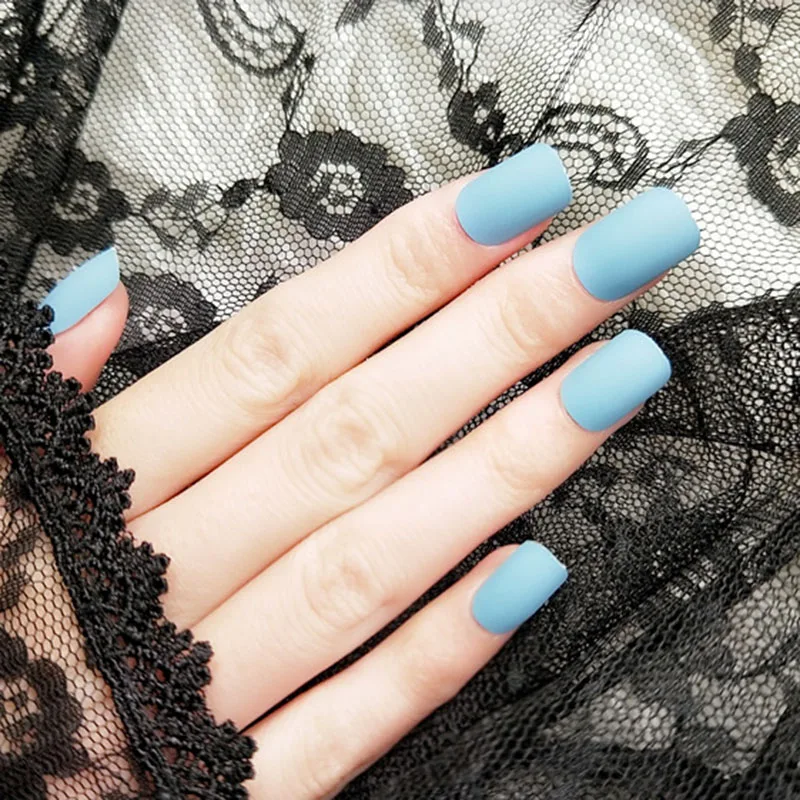 24 шт./компл. матовый накладные ногти подсказок квадрата отделка верха с открытыми