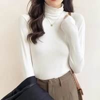 t shirts women new spring fashion white solid basic ribbed casual top female long sleeve turtleneck soft slim t shirt tees femme