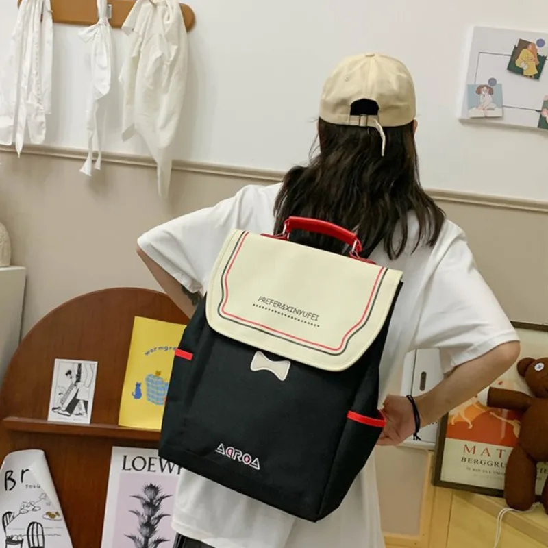 

College Style Cute Backpack Korean Color Contrast Bagpack Kawaii Student Schoolbag for Teenage Girls Female Travel Shoulder Bags