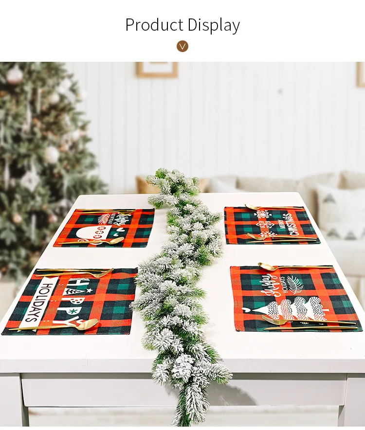 

higood New Christmas decoration the grid cloth printing eat mat household decorative Christmas dinner table MATS in the New Year
