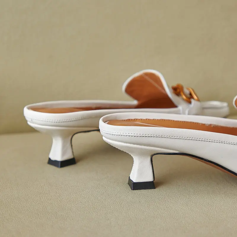 

Large Size 34-43 High Heels Shoes Woman Slippers Genuine Leather Shoes Woman Mules Slipper Ladies Summer Autumn Shoes Woman