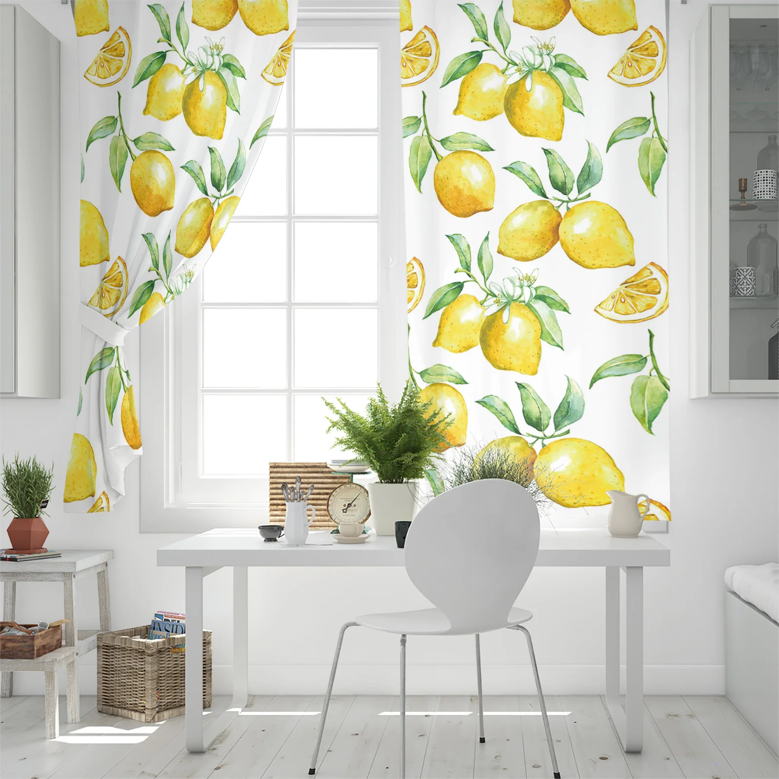 Акварельные лимонные фрукты белые и желтые оконные шторы занавески для гостиной