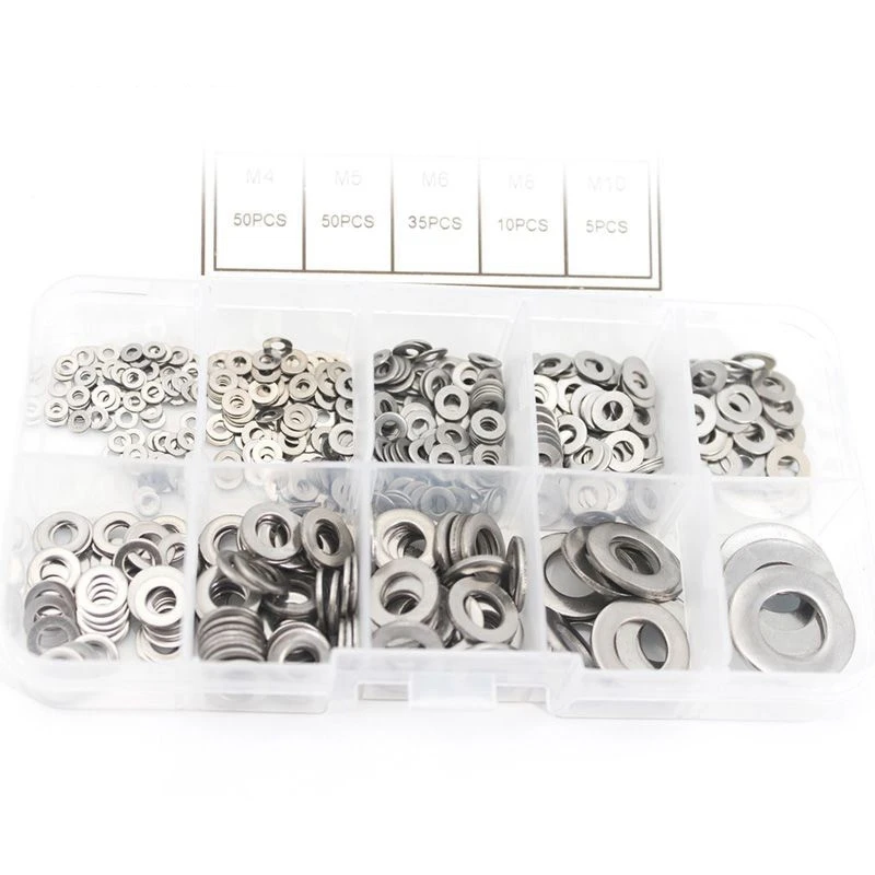 600Pcs/Set M1.6 M2 M2.5 M3 M3.5 M4 M5 M6 M8 M10 Stainless Steel Flat Washer Plain Gaskets Assortment Kit | Обустройство дома