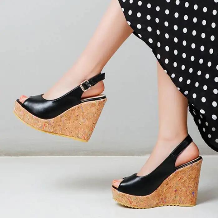 Сандалии LIHUAMAO женские с открытым носком босоножки на танкетке без застежки