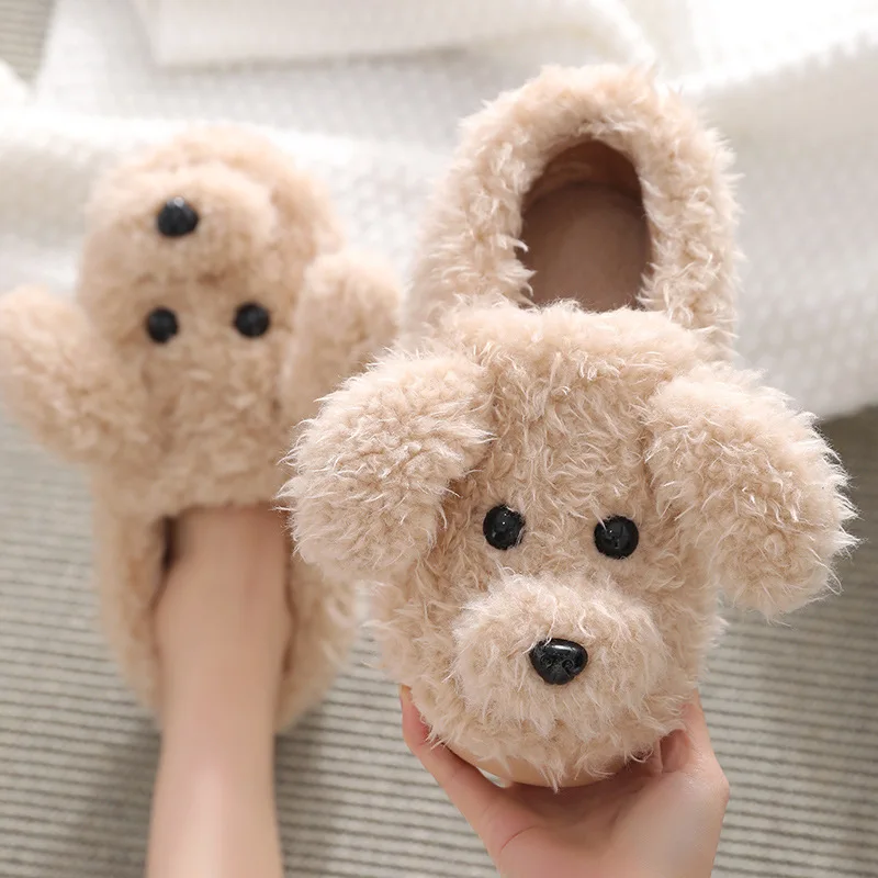 

Autumn and winter women's cotton slippers warm thick bottom home lovely fluffy teddy slippers