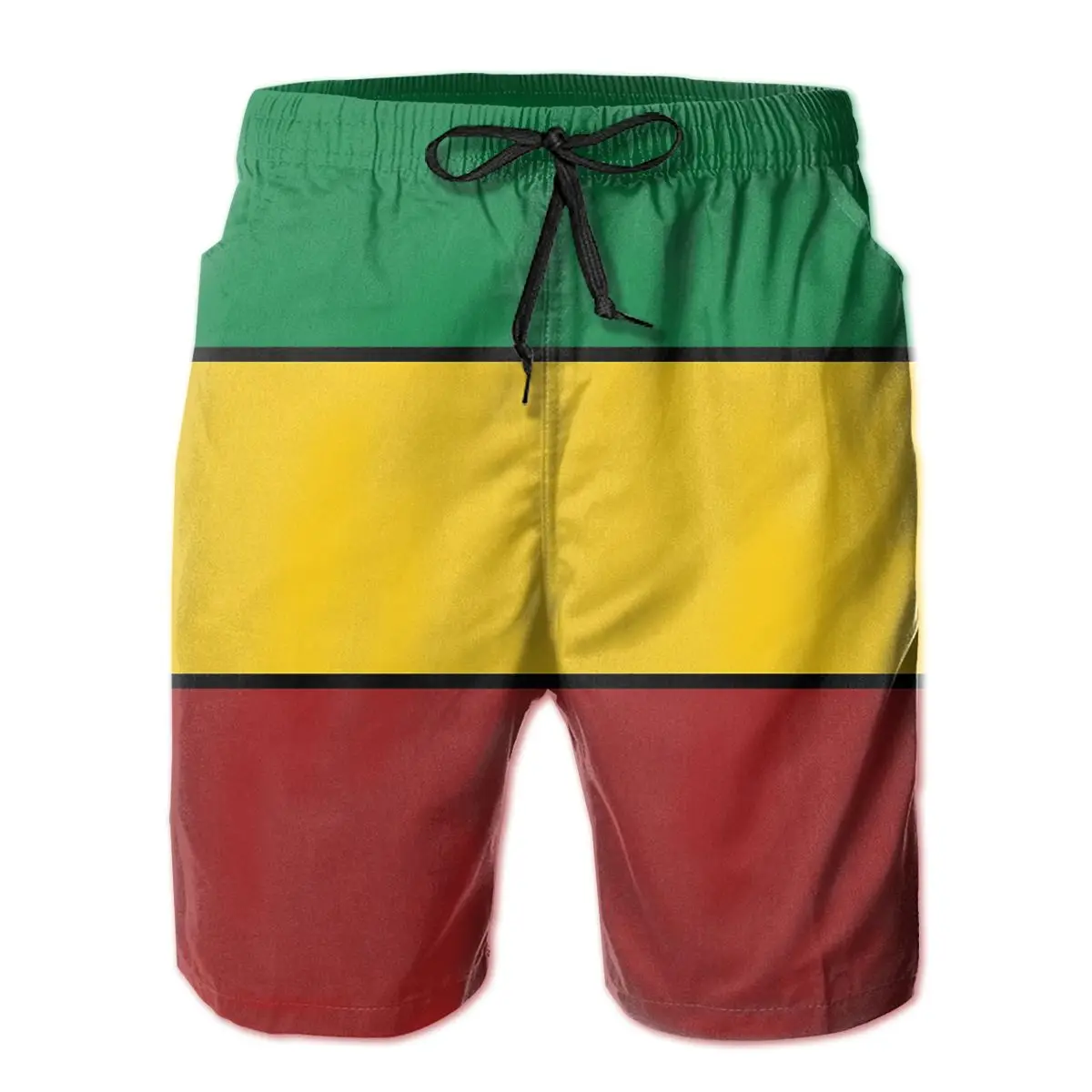 

Hot Sale Summer Men Causal Shorts Beach Breathable Quick Dry Funny Yellow And Red Rasta Flag Loose Rasta Stripes Hawaii Pants