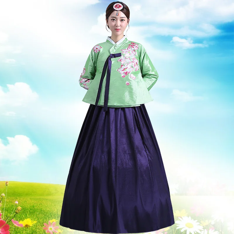 

Green Woman Elegant Korean Traditional Costume Minority Dance Performance Clothing Female Hanbok Court Pincess Dress