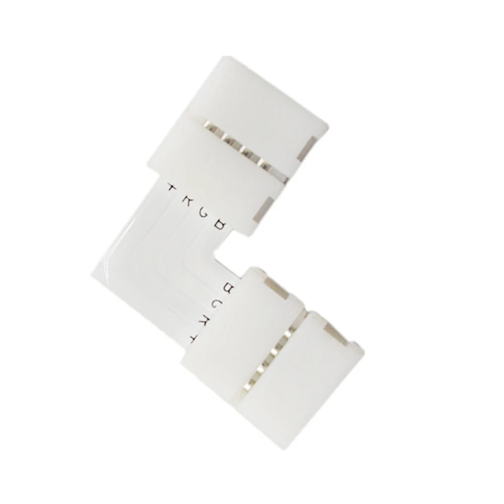 20 шт. L-образных ортогональных 4-контактных коннекторов для светодиодных лент RGB 5050 шириной 10 мм под углом 90 градусов без пайки. Горячая распродажа.