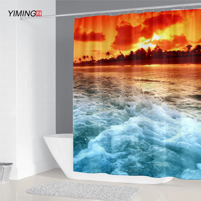 Пляжная 3d шторка для ванной комнаты водонепроницаемая душевая занавеска из