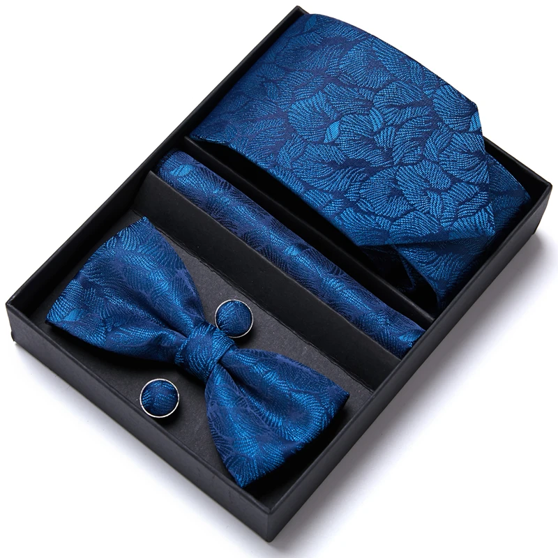 

Новинка 2021 галстук-бабочка платок набор запонок для мужчин шелковый синий галстук в горошек клетчатый платок праздничный подарок для студе...