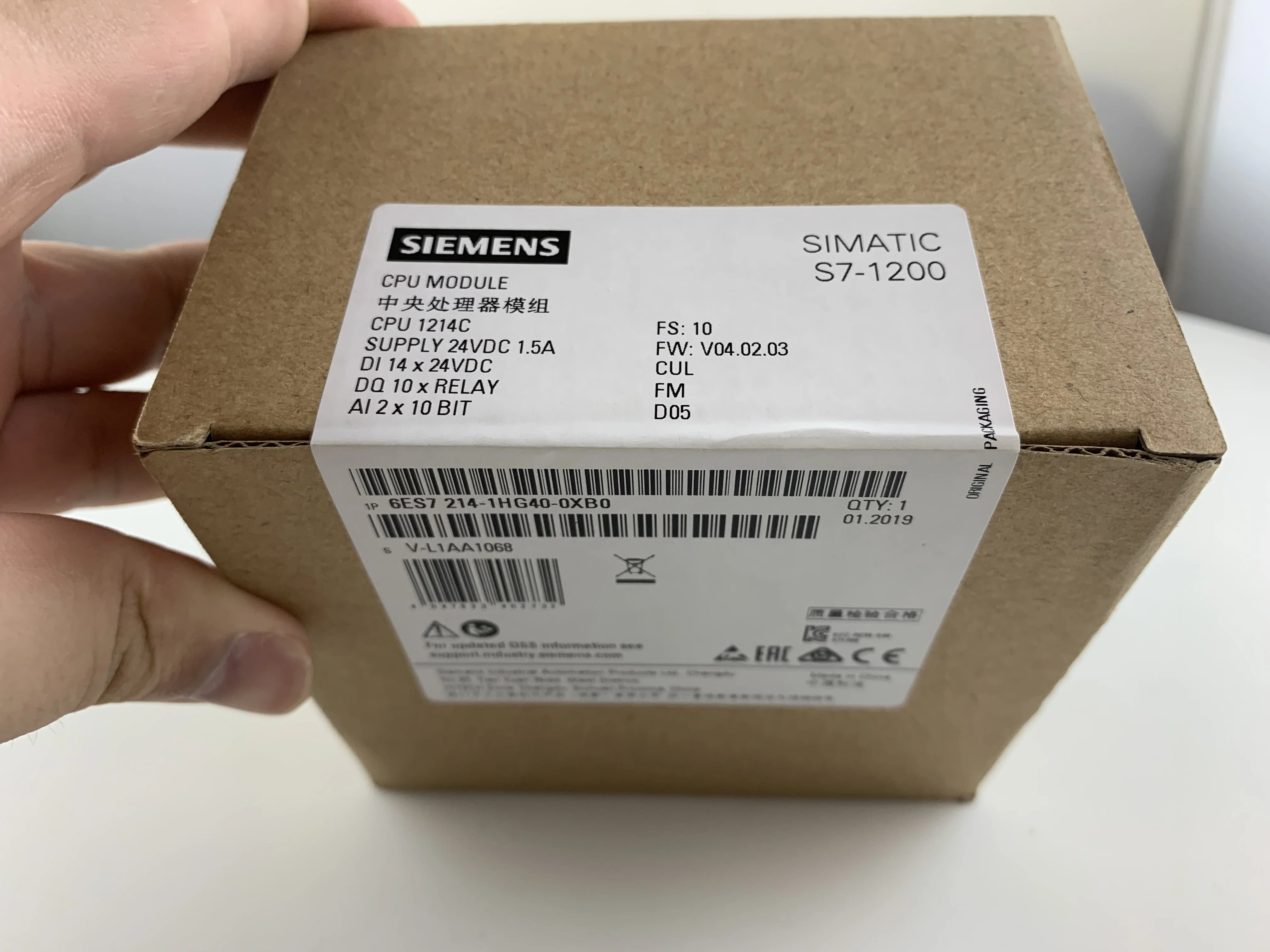 6ES7214-1HG40-0XB0(6ES7 214-1HG40-0XB0) SIMATIC S7-1200, cpu 1214C, компактный cpu, DC/реле, встроенный вход/выход: 14 DI 24 V, есть