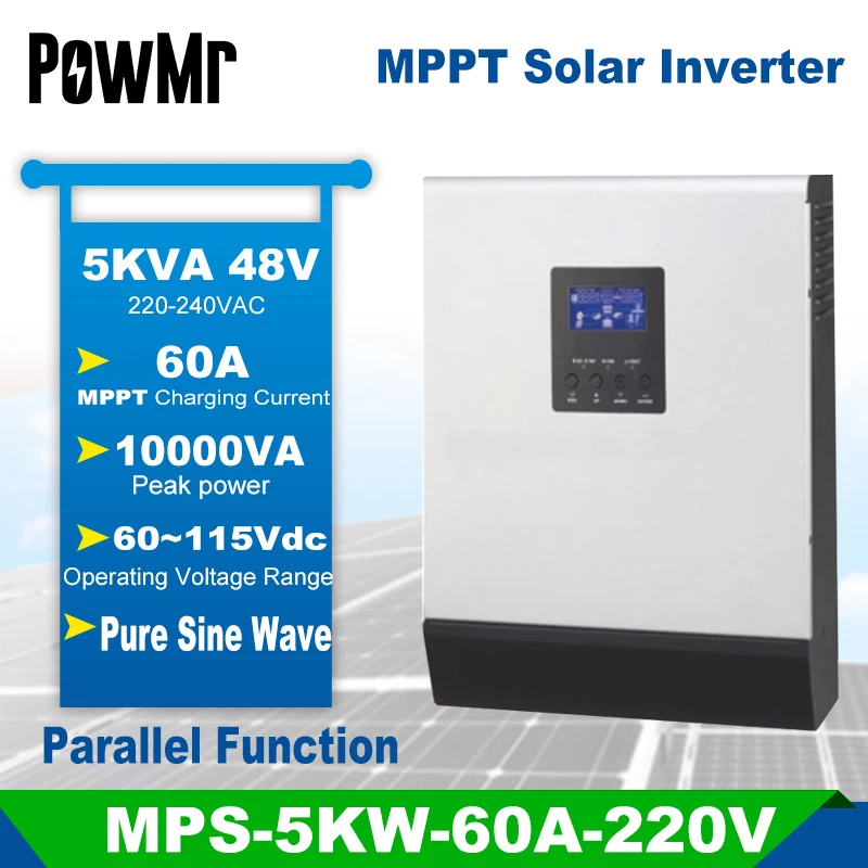 5KVA чистый синусоидальный Гибридный Инвертор 48В 220В Встроенный MPPT 60A PV Контроллер