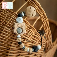 1pc pacifier chain personalized name beech wooden clip silicone bead dummy chain nipple holder baby teether childrens good toys
