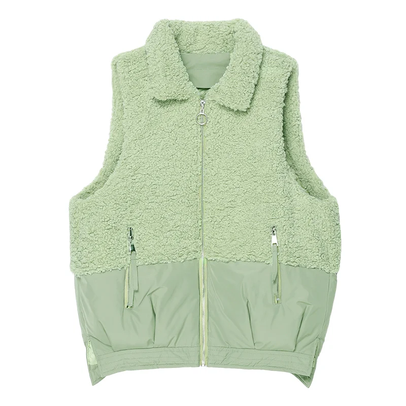 

cotton quilted vest women's short 2019 autumn and winter new large size loose waistcoat vest wearing thick lamb fur vest jacket