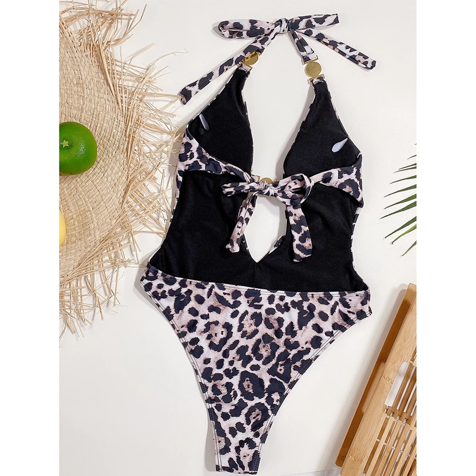 

Sexy Leopard Swimwear 2021 One Piece Swimsuit Women Bathing Suit Halter Top Summer Beach Wear Swimming Suits for Female Monokini