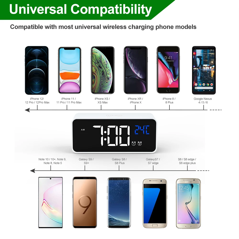 3 in 1 digital led desk alarm clock thermometer 15w wireless charger with qi wireless charging pad electric alarm clock free global shipping