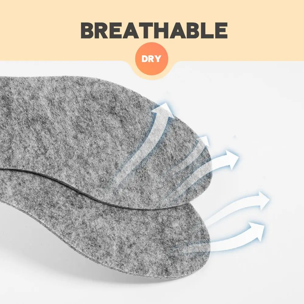 3ANGNI 5 Pairs Wool Felt Insoles Thick Warm Insole For Shoes Women Men Genuine Wool Breathable Shoe Pad.